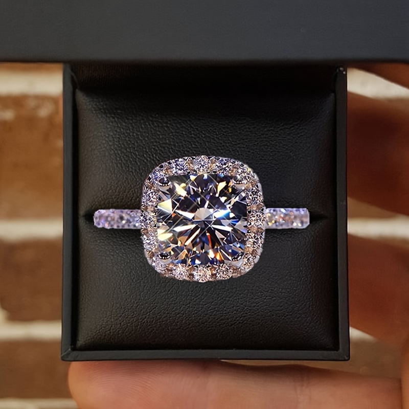 925 Silver CZ Square Ring Celestial Theme Dec Birthstone